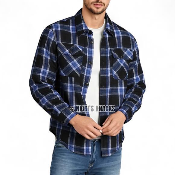 Warm Sherpa Lined Plaid Flannel Shacket Jacket Blue Jachs New York Men's Size M - Picture 9 of 10